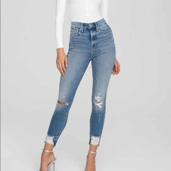 Good American Denim - Good American Women’s Good Waist Crop Chew Hem Distressed Size 2